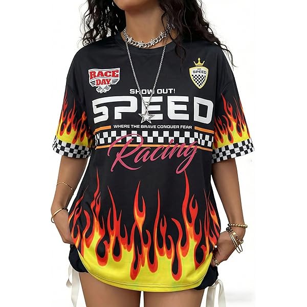 WDIRARA Women's Graphic Long Sleeve Jersey T Shirts Oversized Y2k