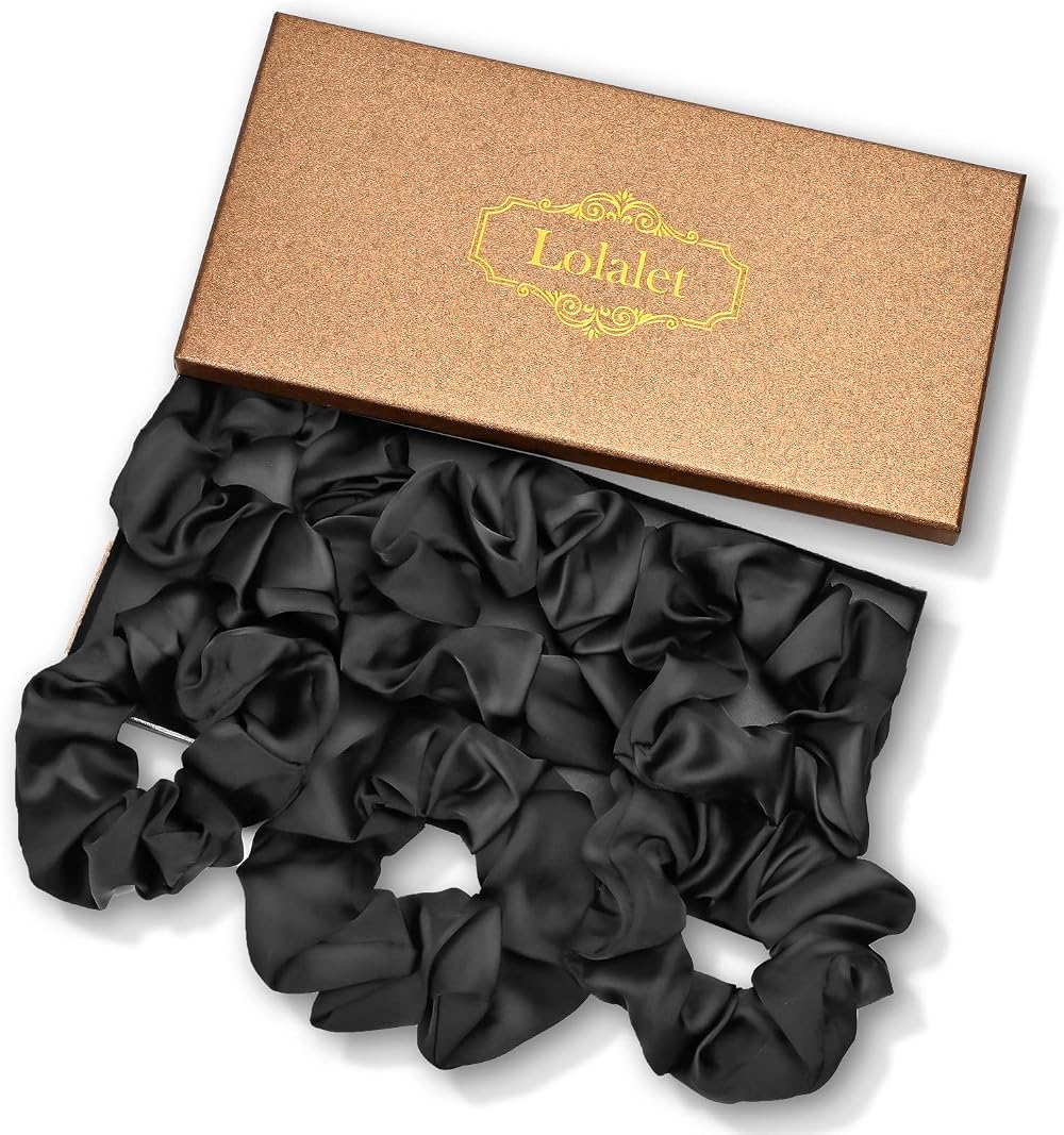 Lolalet Satin Scrunchies Hair Ties Ponytail Holders 6 Pack Women Girls Thick