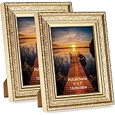 Edenseelake 5x7 Picture Frames Set of 2, Vintage Gold Photo Frame 5 by 7 for Tabletop or Wall Display