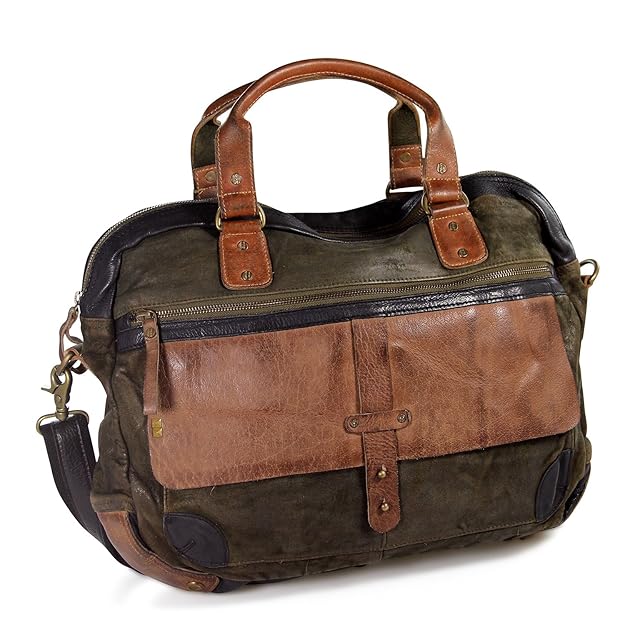 DESIDERIUS Sanju DAMINI Herren Leder Business Tasche Umhängetasche olive black , 42x32x10 cm (B x H x T)