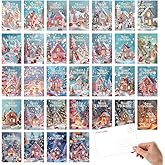 Tlenpo 32 Christmas Postcards, Dreamy Snow Cottage Pattern, Winter Postcards Miniature Scenes Style Set, Xmas Cards for Holiday Wishes Party Favors, 4 x 6 Inch