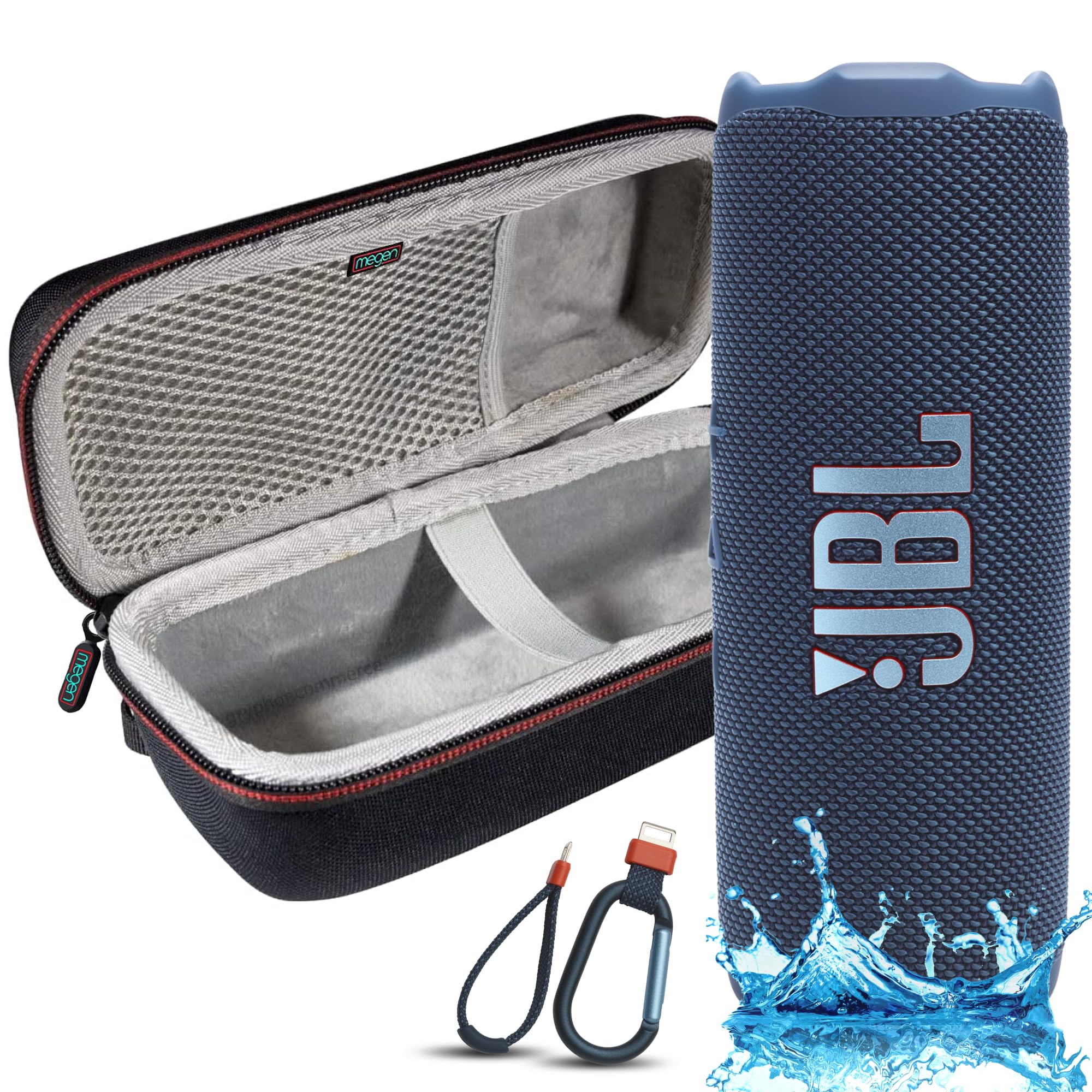 Photo 1 of JBL Flip 7 Portable Bluetooth Speaker, IP68 Waterproof, Dustproof, Drop-Proof, PushLock System, AI Sound Boost, 16H Battery, Megen Hardshel Protection Case (Blue)