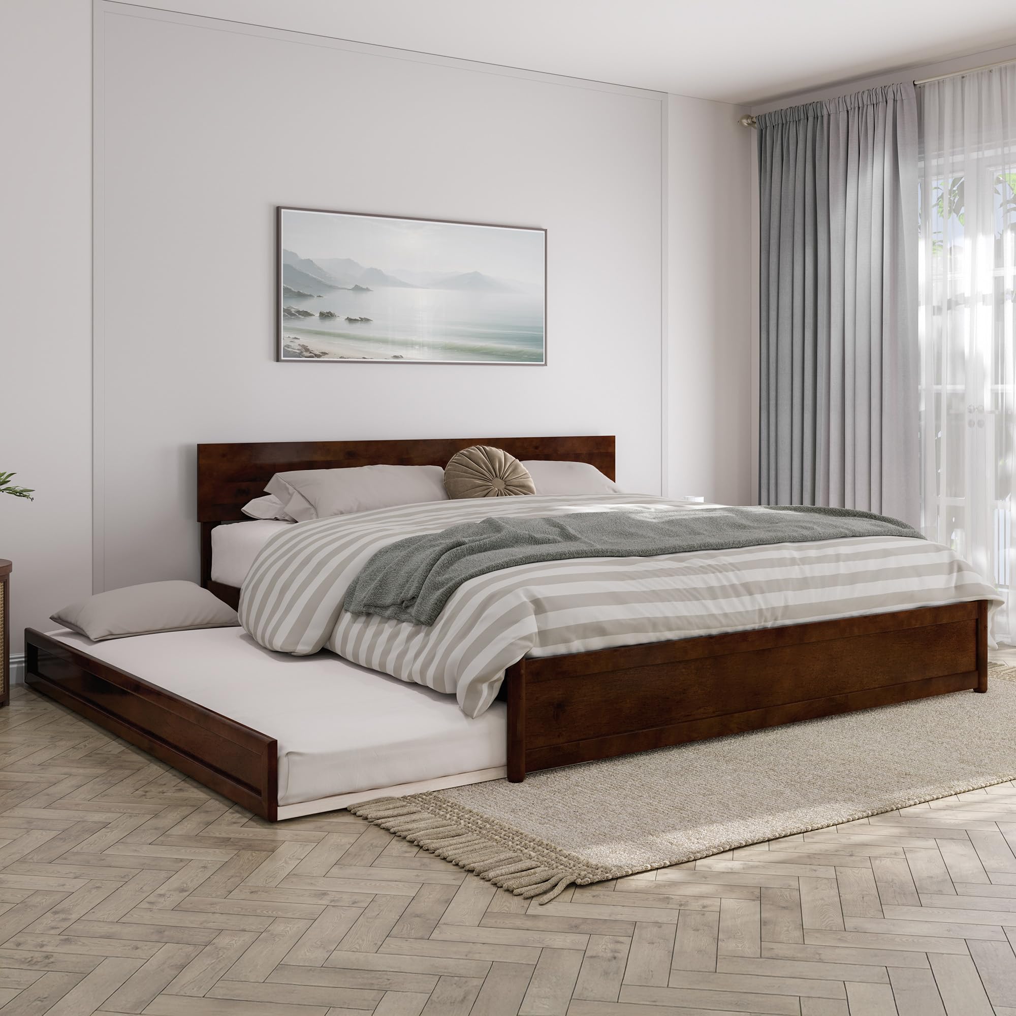 Photo 1 of **THIS IS THE HEAD OR FOOTBOARD ONLY**AFI, Wesley King Platform Bed with Panel Footboard & Twin XL Trundle, Walnut