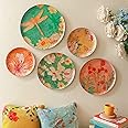 RITUALISTIC Pastel Blooms Iron Wall Art Plates – Set of 5 Decorative Plates | Floral & Nature-Inspired Metal Wall Decor | Soft-Toned Wall Hanging for Living Room, Bedroom & Elegant Home Decor