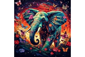 igoodom Elephan Diamond Painting Kits for Adults, Elephan Butterfly Diamond Art Kits, Round Gem Art Kits for Adult DIY Crafts Kits Gift Home Wall Decor Gifts 14x14In