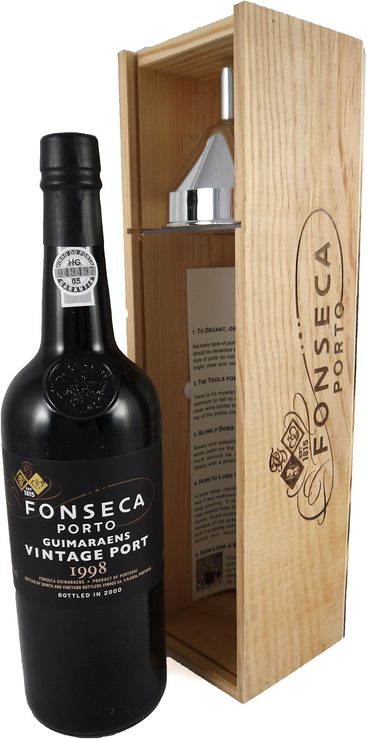 1998 Fonseca Guimaraens Vintage Port in a special Fonseca wooden box with Decanting Funnel