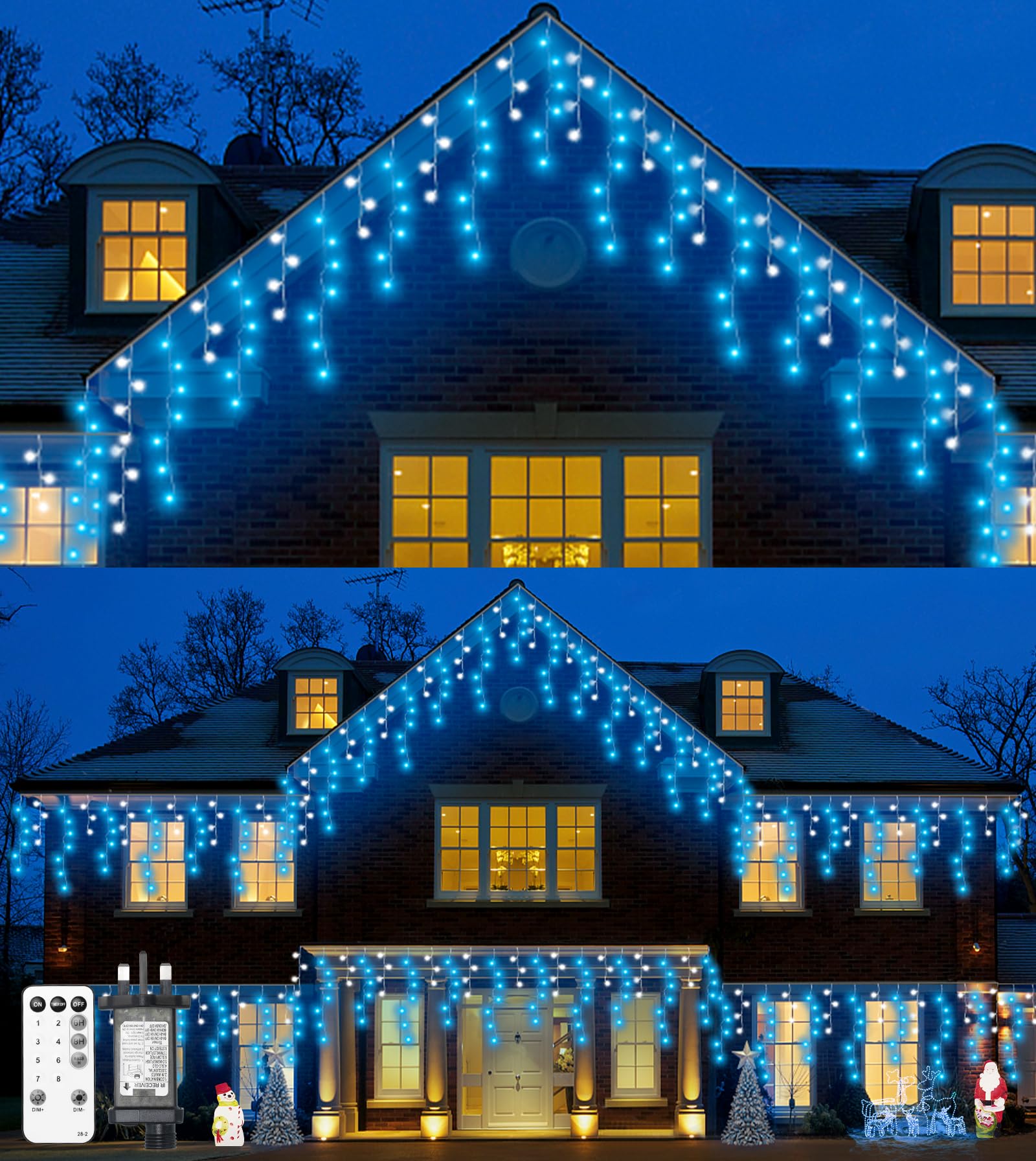 LITOHOM Icicle Outdoor Christmas Lights, 460LED 17.5M/57ft Blue White String Lights with IP44 Waterproof/Remote/8 Modes/Memory/Timer for Outdoor Decor