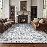 jinchan Lima 6x9 Machine Washable Area Rugs for Living Room - Vintage Floral Stain Resistant Low Pile Ultra-Thin Non Slip Accent Rug for Bedroom Kitchen Dining Room Home Office (6x9ft, Blue)