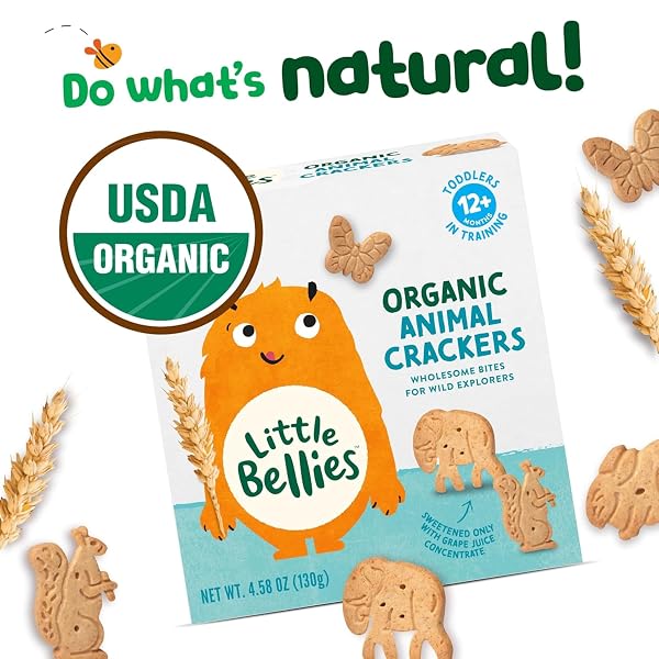 LITTLE BELLIES ORGANIC ANIMAL CRACKERS TODDLER SNACK, 4.58 OZ (PACK OF 5)