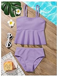 SHENHE Girl's 2 Piece High Waisted Ruffle Waffle