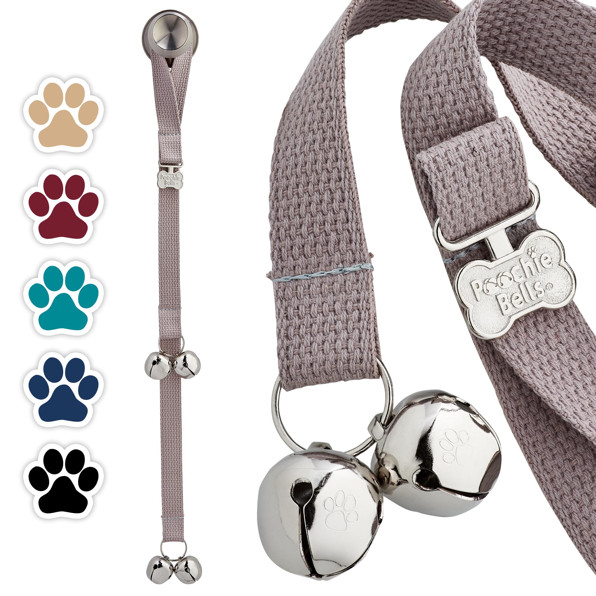 PoochieBells Original Handcrafted Dog Doorbell - Trusted by Trainers for 20+ Years, One Size Fits All Breeds, Durable and Thick Cotton Webbing, Crafted in USA, Gray