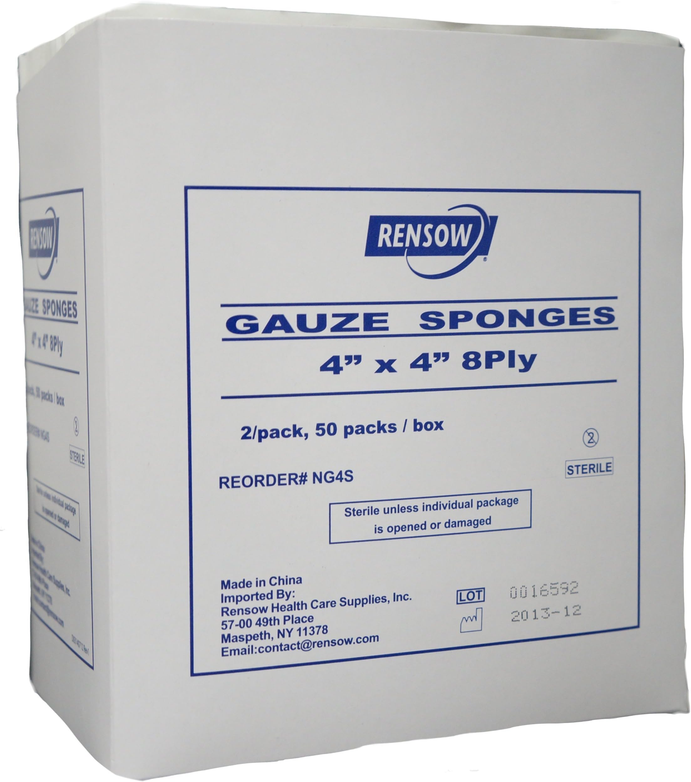 Rensow Sterile Gauze Sponges, 8 Ply, 2 Count