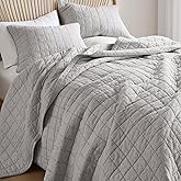 Hyde Lane Luxury Linen Quilt Set King Size, Organic European Flax Cotton Blend Bedding for Bedspread and Coverlet, Box Stitched, with 2 Pillow Shams, 106"x96", Grey