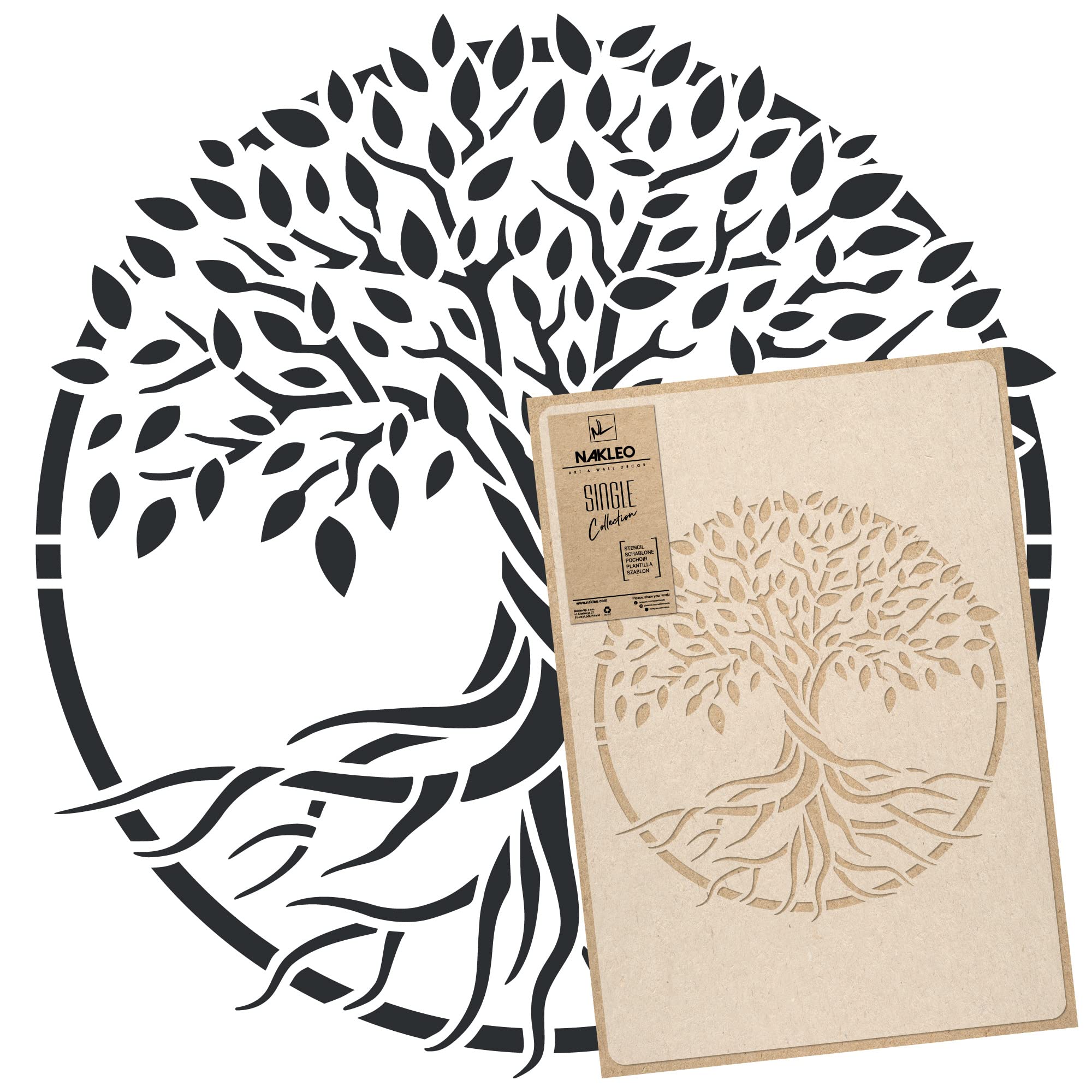 NAKLEO Floral Large Wall Painting Stencil 43x64 cm, Tree Life Circle Pattern, Reusable Plastic Template, DIY Art and Craft Home Decor, Floor Wood Fabric Furniture