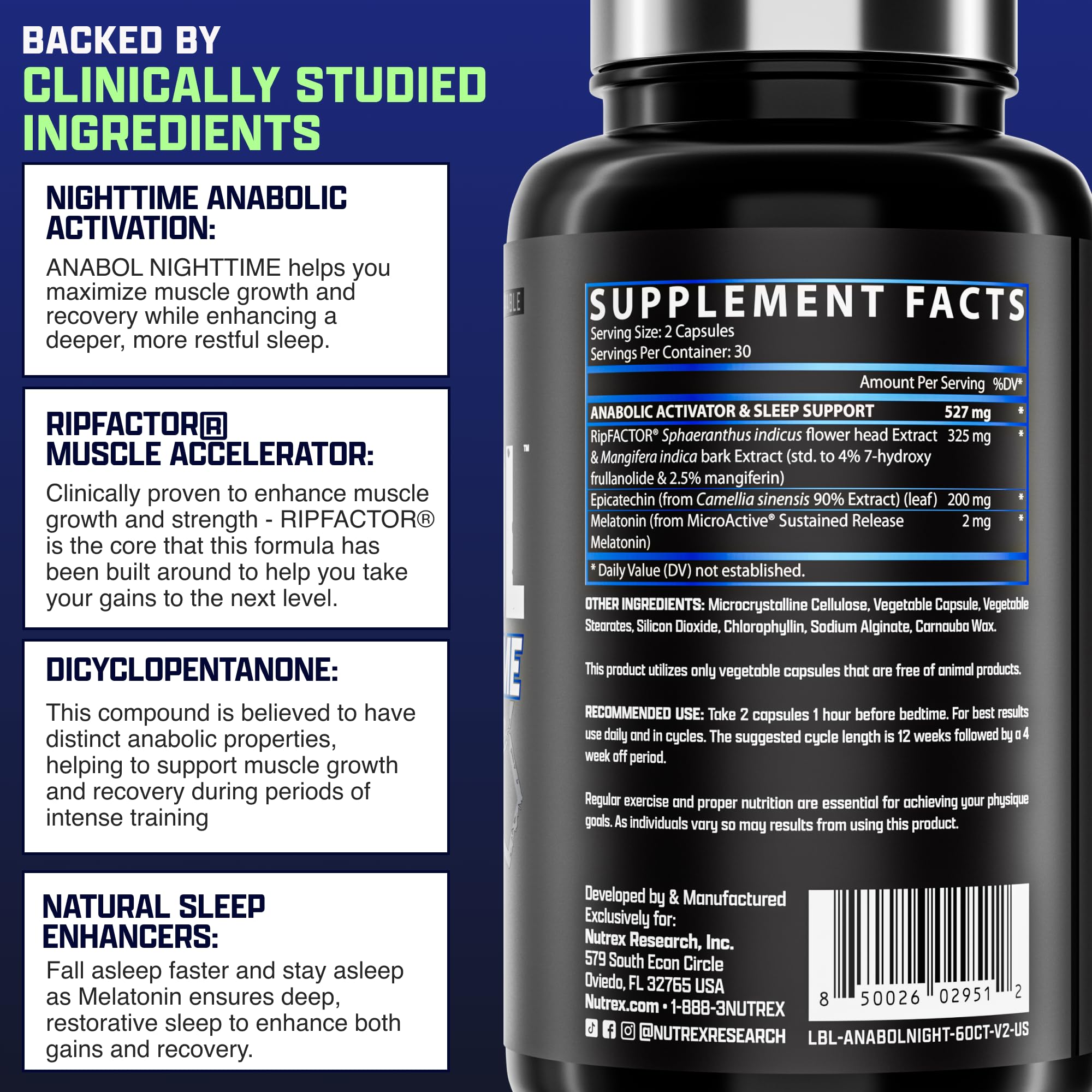 Nutrex Research Anabol Ripped & Nighttime PM Muscle Builder and Shredding Combo