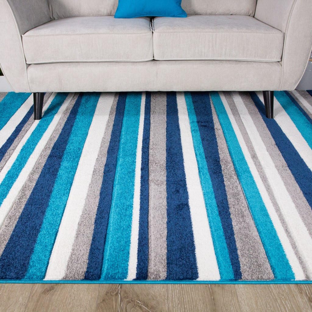 Teal Blue Colour Stripe Stripey Striped Lines Design Living Room Floor