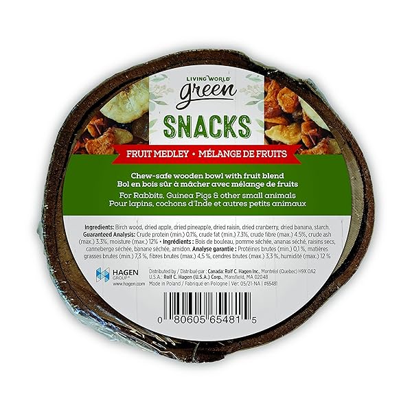 LIVING WORLD GREEN SNACK BOWL, 2-IN-1 SNACK FEEDER AND CHEW TOY FOR SMALL ANIMALS, FRUIT MEDLEY