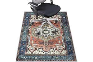 Azadx 36" x 48" Desk Chair Mat for Hardwood Floor, Slip Resistant Under Desk Rug Protector, Low Pile Carpet Floor Protector, Brick Red/Teal