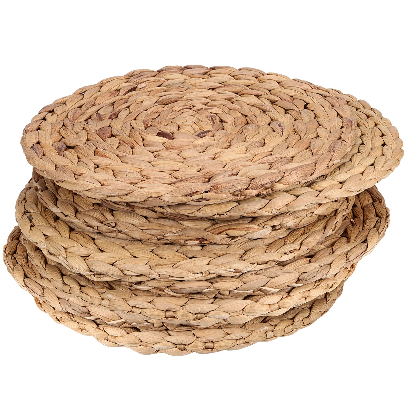 KOHAND Set of 8 30cm Water Hyacinth Placemats, 1cm Thick Round Woven Rattan Tablemats, Heat-Resistant Handmade Braided Straw Tablemats for Table, Coasters, Pots, Pans