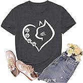 sallrue Cat Shirts for Women Cat Mom Tshirts Pet Lover Shirt Cats Paw Print Tee Tops