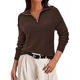 PRETTYGARDEN Women's Fall Quarter Zip Pullover Sweaters 2026 Dressy Casual Long Sleeve V Neck Collared Knit Jumper Tops