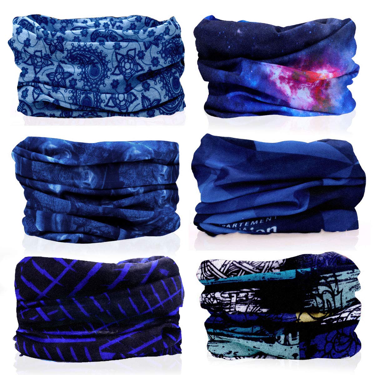 Keho Multifunctional Headwear Bandana - 6Pcs Outdoors Headwear Headband Scarf Bandana Stretchy Headwrap Balaclava for Yoga Running Hiking Cycling