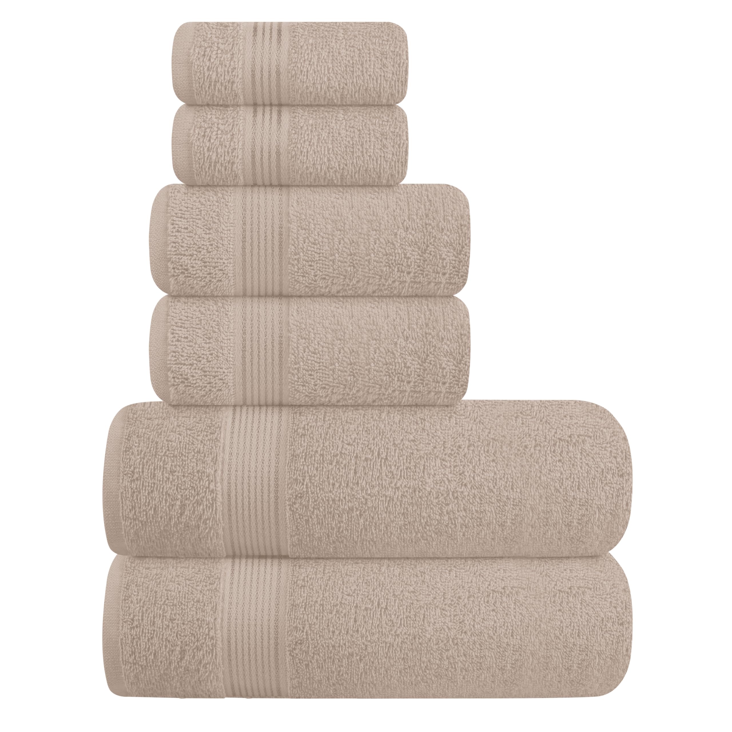 Photo 1 of Elvana Home Ultra Soft 6 Pack Cotton Towel Set, Contains 2 Bath Towels 28x55 inch, 2 Hand Towels 16x24 inch & 2 Wash Coths 12x12 inch, Ideal Everyday use, Compact & Lightweight - Tan