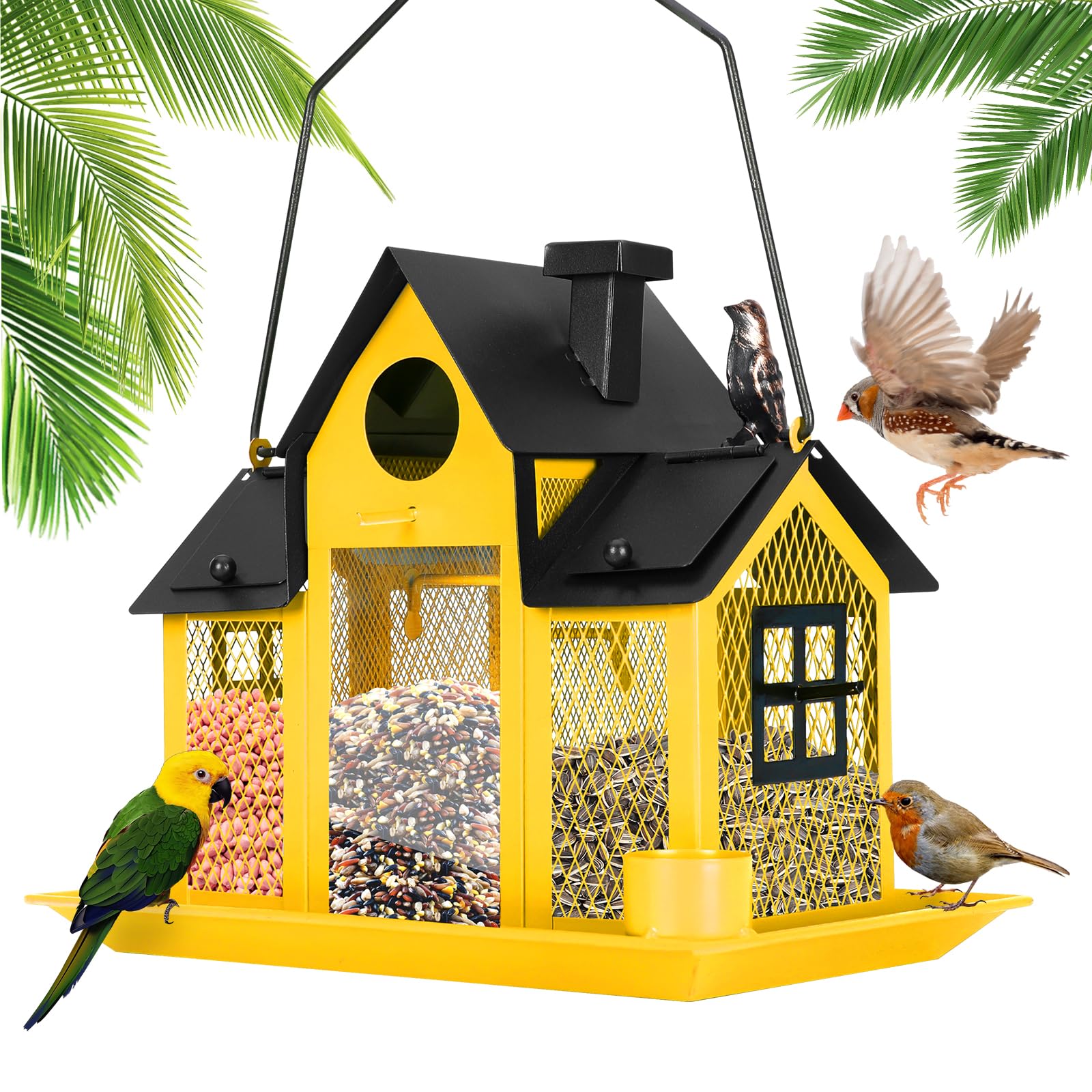 Solar Bird Feeders House for Outside Hanging, Metal Wild Bird Feeder