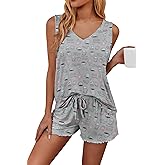 Ekouaer Womens Pajamas Sets Soft Comfy Sleeveless Sleepwear Tank and Shorts Pj Set Summer 2 Piece Loungewear
