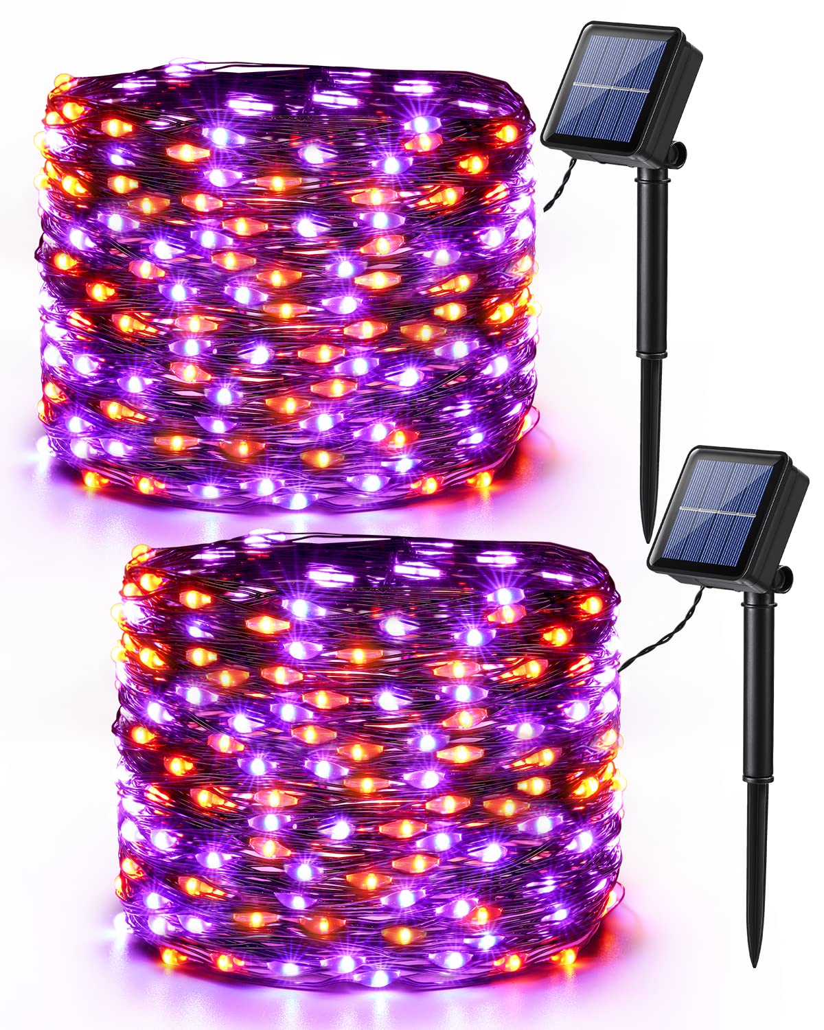 Photo 1 of Brizled Orange & Purple Halloween Lights, 2 Pack Total 78FT 240 LED Solar Halloween Fairy Lights, 8 Modes Outdoor Orange Fairy Light, Purple Twinkle Light String Black Wire Outside Spooky Decorations