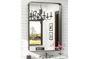 TokeShimi 24 x 36 Inch Black Mirror Wall Mirror for Bathroom Black Metal Frame Decorative Rectangular Wall Mounted Home Decor Corner Hangs (Horizontal/Vertical)