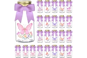 Serencatcher 24 Pack Butterfly Baby Shower Party Favor, Butterfly Baby Shower PET Candy Bottles Pink Purple with Ribbons and Thank You for Coming Stickers DIY Candy Jars for Butterfly Party Decoration