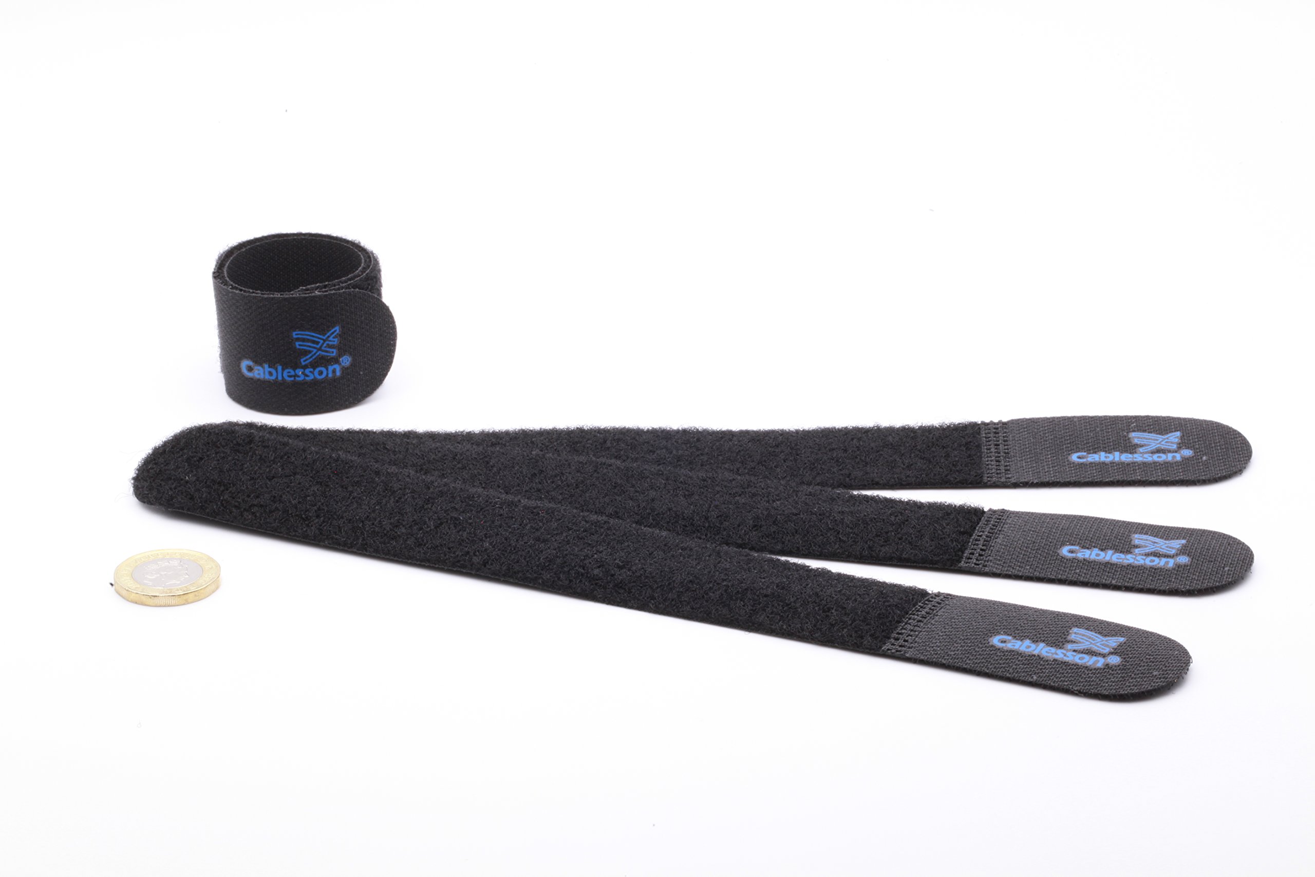 Cablesson Reusable Releasable Hook and Loop Nylon Cable Ties - Pack of 20 - Chunky Pack - Straps and Keep wire cord tidy - Black