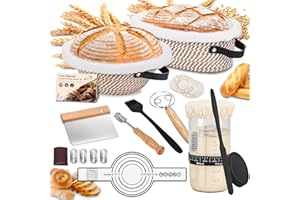 Sourdough Starter Kit with 10" Round & 9" Oval Banneton Proofing Basket, Complete Sourdough Bread Making Tools, Starter Jar, 