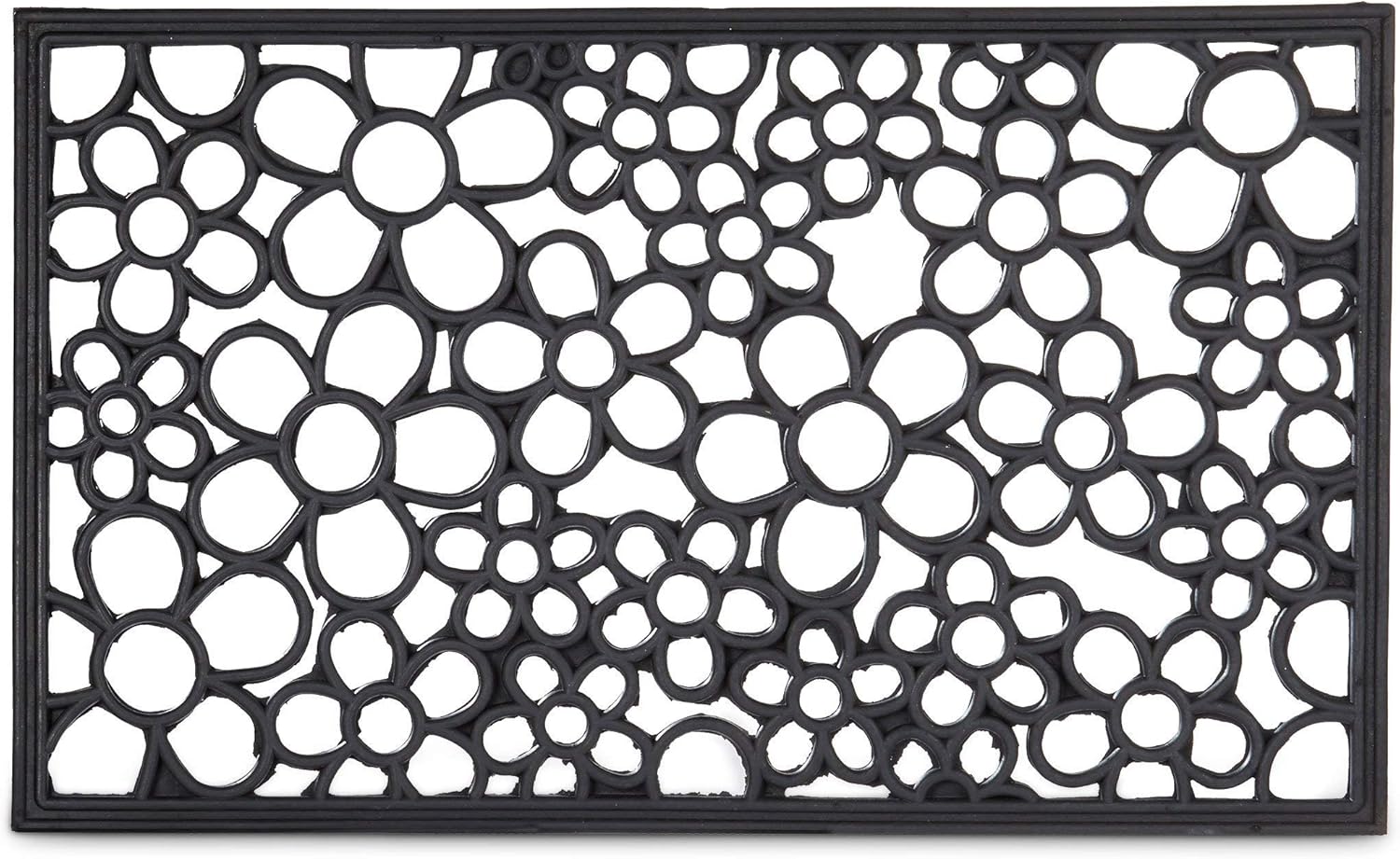 Relaxdays Rubber Doormat with Flower Pattern, Waterproof Anti-Slip Floor Mat for Indoor and Outdoor Use 0.5 x 75 x 45 cm, Black
