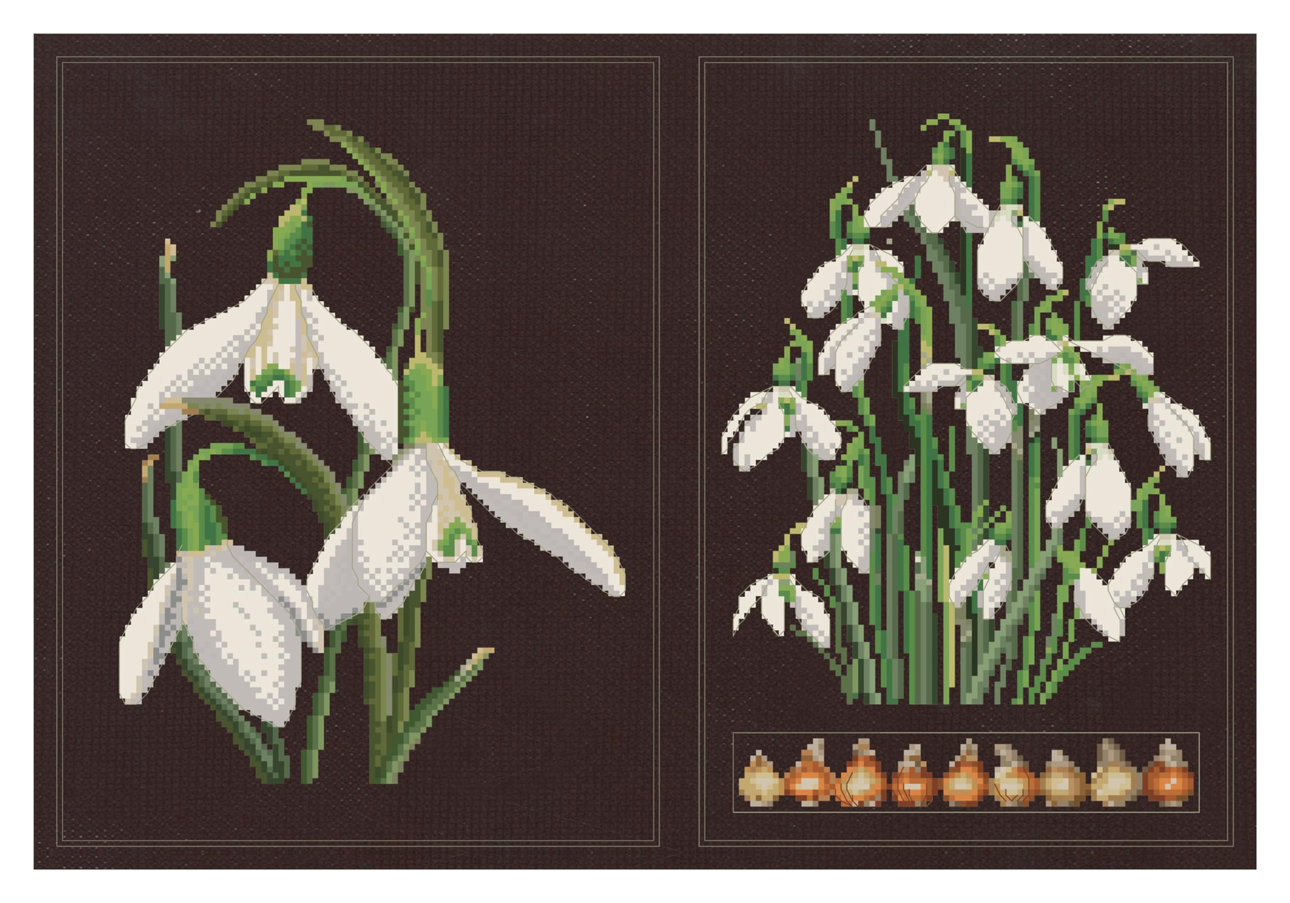 Thea Gouverneur - Counted Cross Stitch Kit - Snowdrops Panel - Aida Black - 18 Count - Embroidery Kit for Adults - DMC Embroidery Threads and Other Cross Stitch Supplies Included - 446.05