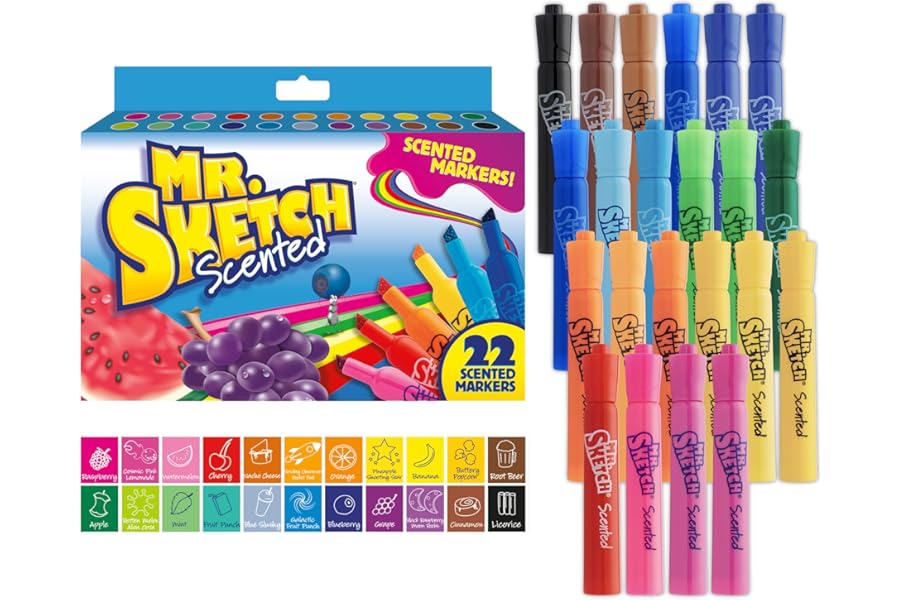 Mr. Sketch Scented Markers, Chisel Tip, Assorted Colors, 22 Count - Fun for Kids, Coloring, Spark Creativity, Arts & Crafts