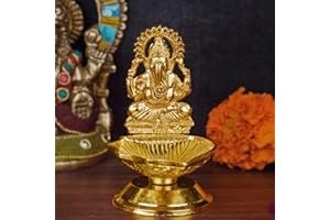 SATVIK STORE SATVIK 1 Pc Lord Ganesha Metal Diya Ganpati Bappa Ganesh Murti Idol Statue Oil Lamp Traditional Figurine Decor Home Mandir Office Indian Hindu Festival Diwali Puja Pujan Housewarming Return Gift Items