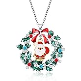 HELORET Christmas Necklaces for Women Xmas Wreath Pendant Necklace Holiday Jewelry Gift