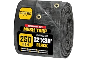 Core Tarps 60% Black Shade Cloth with Grommets - 12 X 30 FT Heavy Duty Mesh Tarp - Sun Shade Cloth for Garden Vegetables Plants Greenhouse Outdoors Backyard Fences Dump Trucks Patio Mesh Shade Tarp