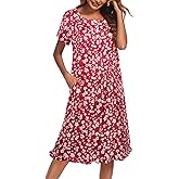 Ekouaer Nightgowns for Women with Pockets Button Front Short Sleeve House Dresses Floral Print Mumu Dress