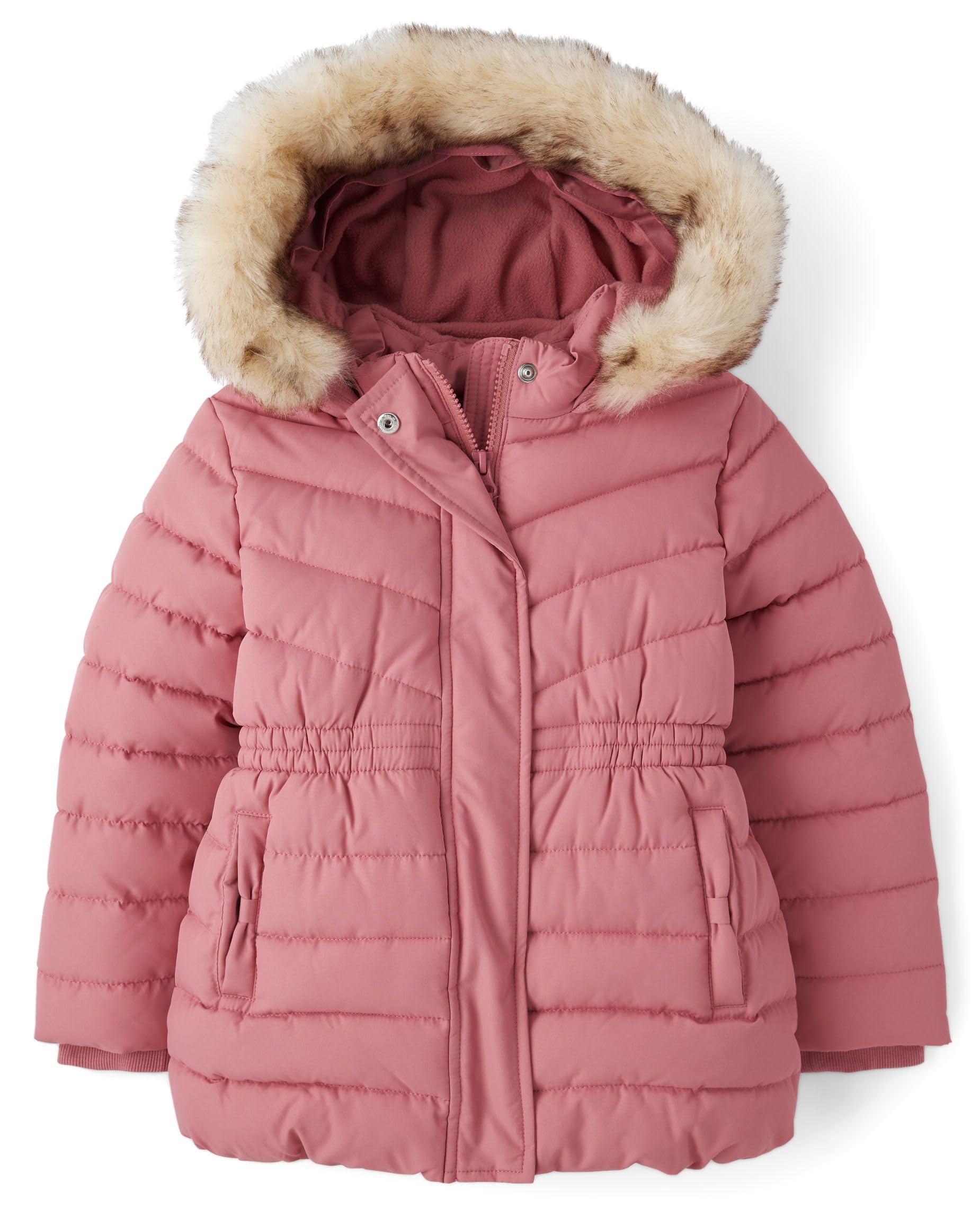 Gymboree,and Toddler Puffer Jacket with Faux Fur Hood,Pink,7