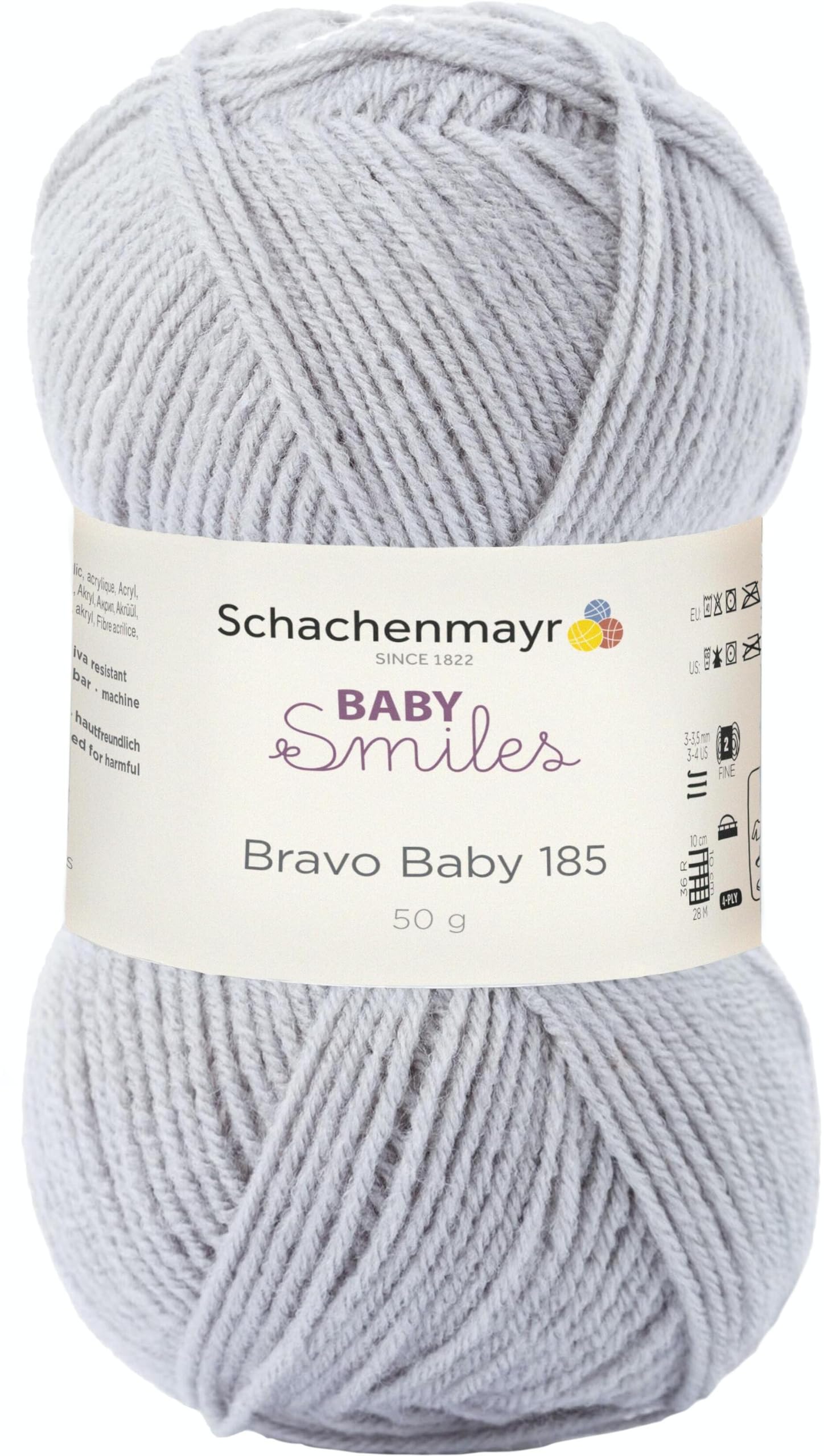 Schachenmayr Bravo Baby 185 hand knitting yarn, crochet yarn, baby yarn, 9801212, 100% Polyacrylic, grey, 6 x 12 x 6 cm