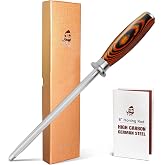 TUO Honing Rod, Sharpening Steel with Larger Diameter for Kitchen Knife Daily Honing Maintenance, High Carbon Steel 8" Knife Sharpener Rod, Ergonomic Handle