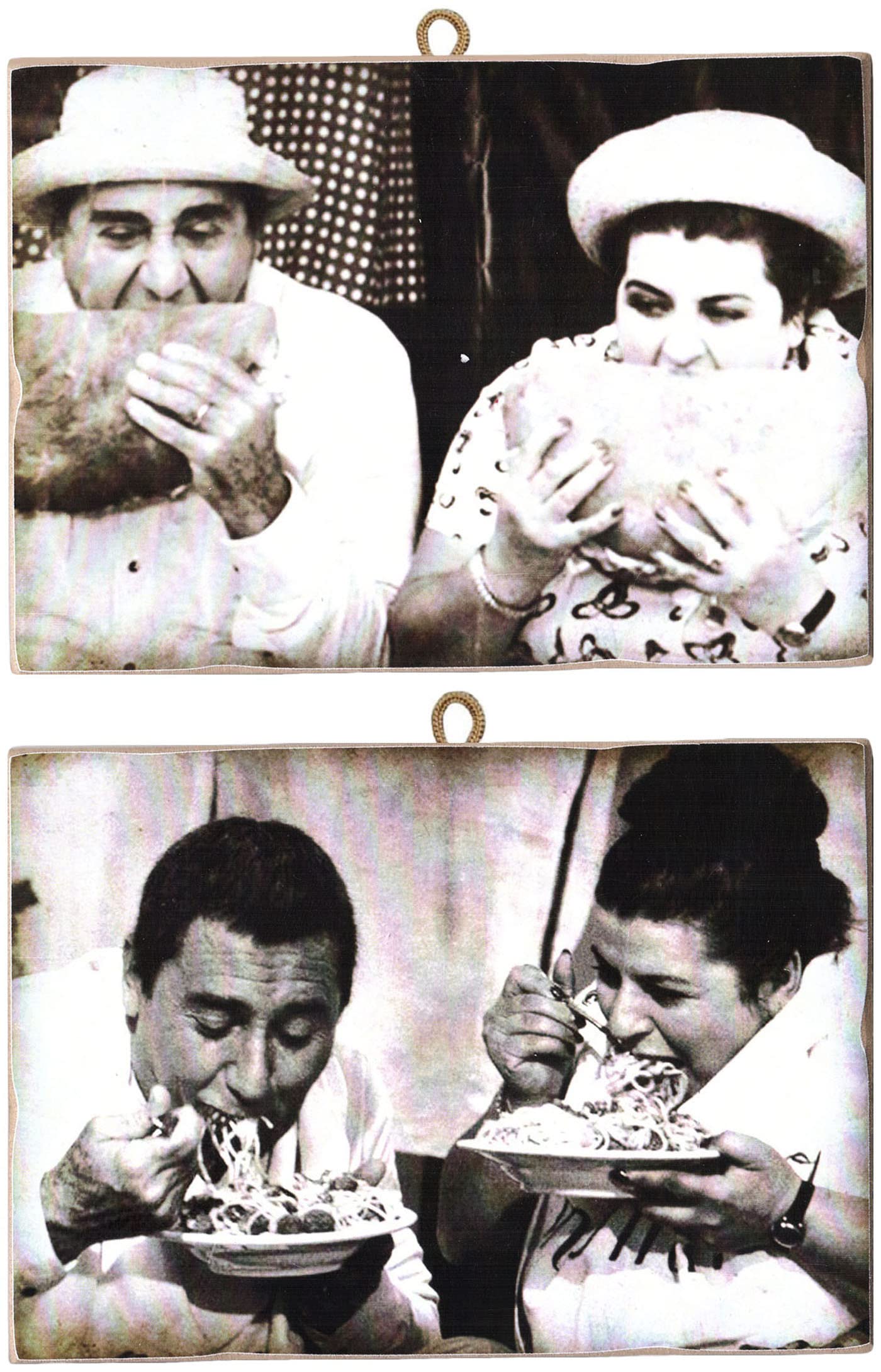 KUSTOM ART CUCUCUBA Set of 2 Vintage Style Paintings Alberto Sordi & Anna Longhi Print on Wood 25x18 cm.