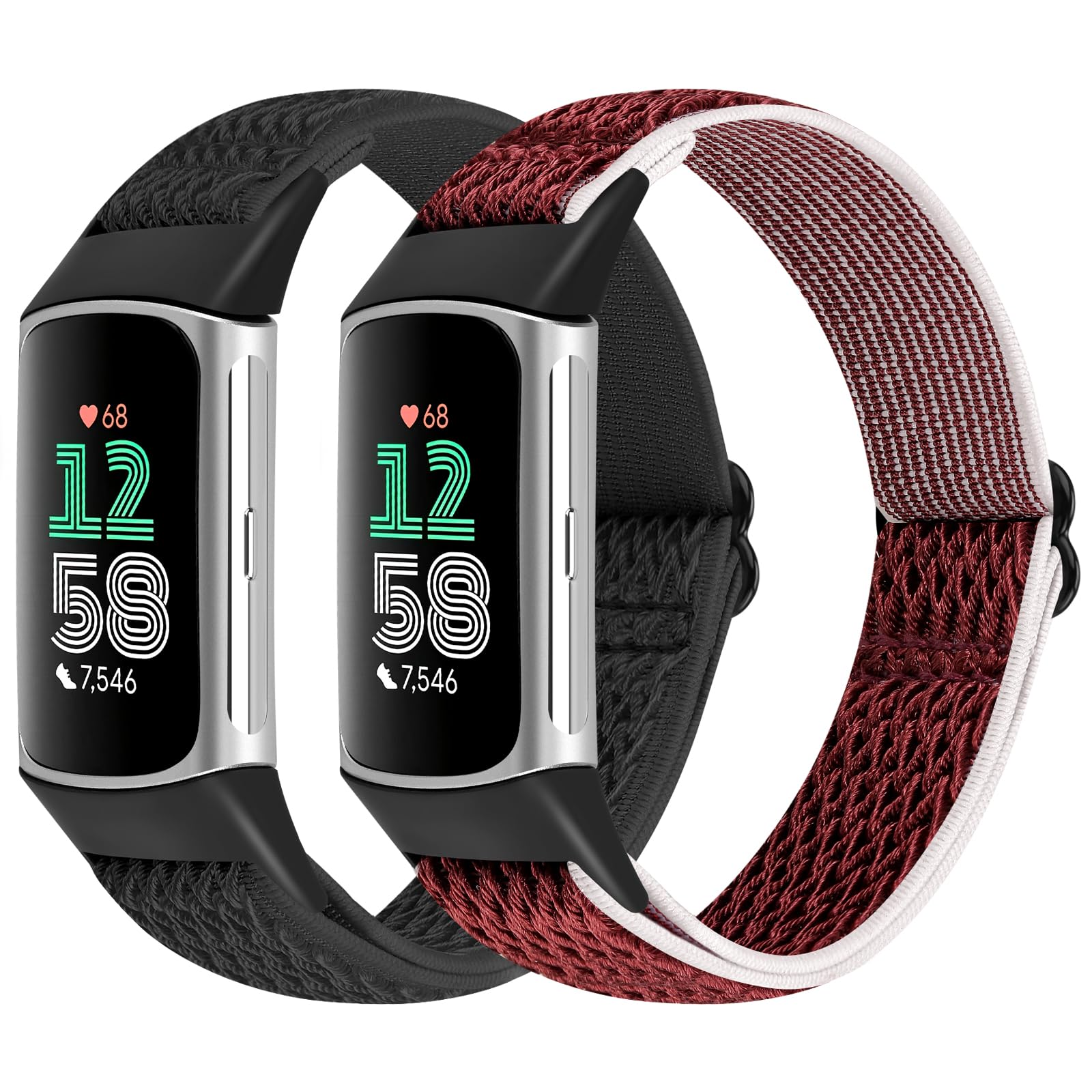 KIBDSNG Elastic Nylon Straps Compatible with Fitbit Charge 6/Fitbit Charge 5, Soft Adjustable Sport Replacement Bands for Women Men