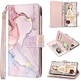Fingic for Samsung Galaxy S25 Ultra Case Wallet for Women Girl[with 9 Card Holder]Marble Rose Gold PU Leather Detachable Wrist Strap Fullbody Slim Shockproof Flip Case for Samsung S25 Ultra,6.9",2025