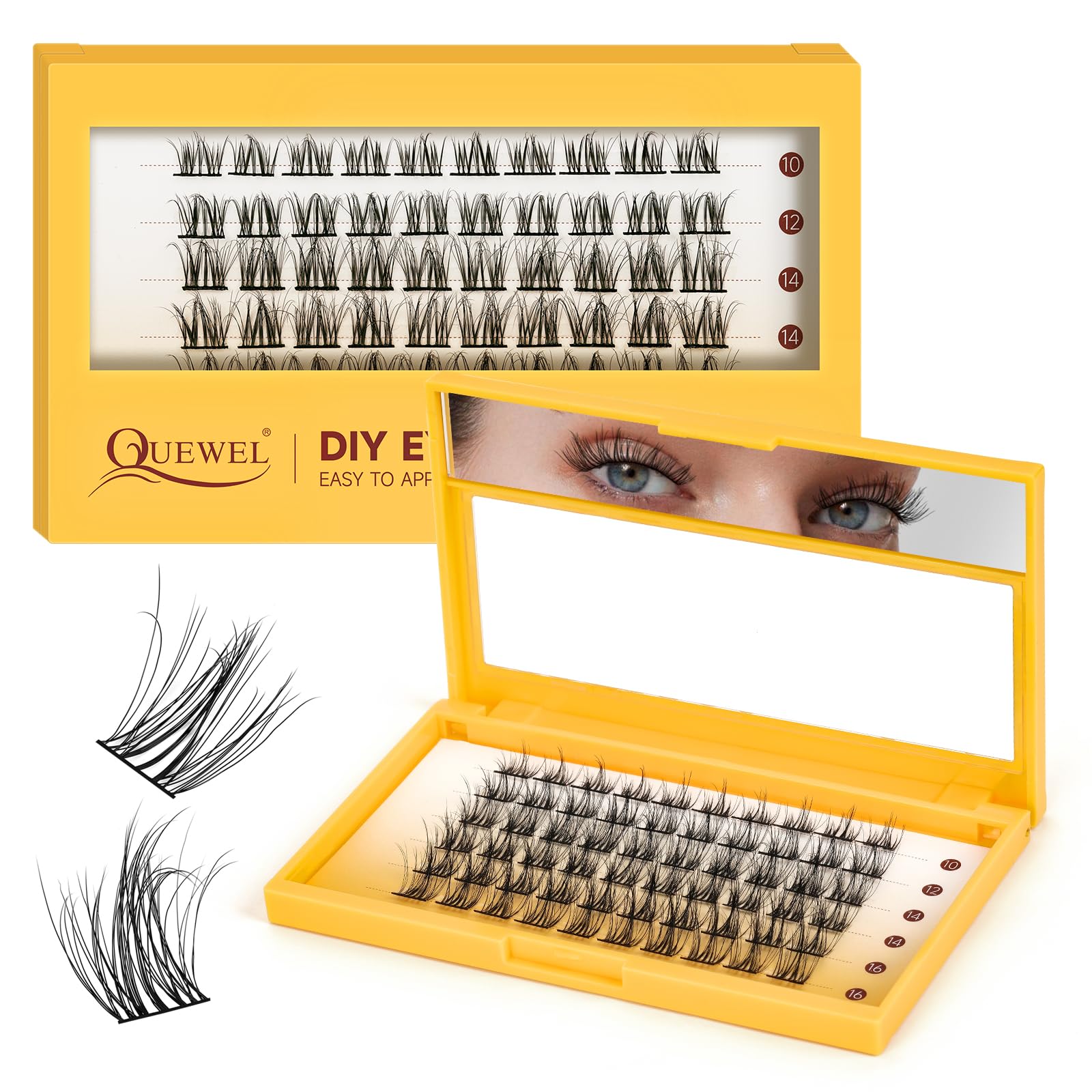 QUEWEL Lash Clusters 60Pcs Eyelash Clusters Mix 10-16mm 3D DIY Lash Extensions Soft and Fluffy Cluster Lashes Easily Create Natural Effects At Home(LTM02-MIX10-16mm) — image 1