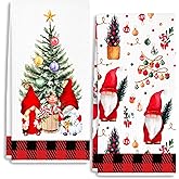 RZQIJ Red and Black Buffalo Plaid Gnomes Towels Dish Towels Dishcloth, Winter Christmas Holiday Decor for Kitchen Bathroom Home, 16 x 24 Farmhouse Decoration Hand Towels Set of 2. (048)