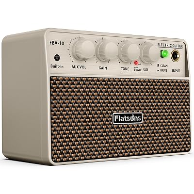 Flatsons FBA-10 Guitar Amp, 10W Mini Electric Guitar Amplifier with Clean/Drive Channel, 6H Work, USB-C Rechargeable, 3.5mm Headphone/AUX, Wireless Portable Amp for Indoor Practice, Travel (White)